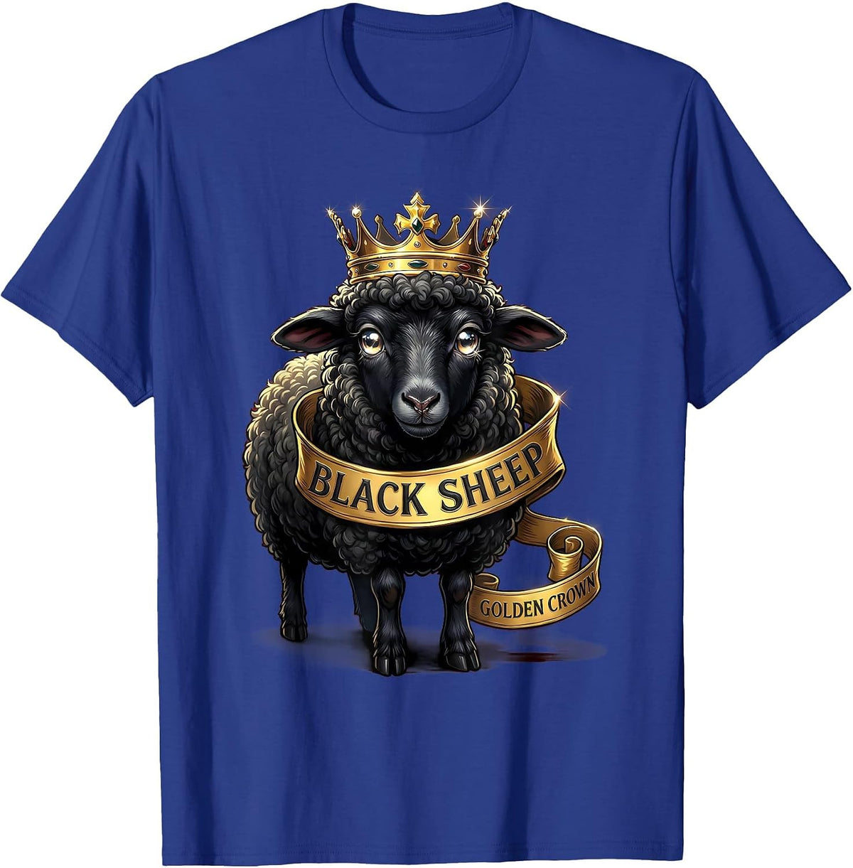 Black Sheep Golden Crown Bold Statement Design T-Shirt - Royal Blue