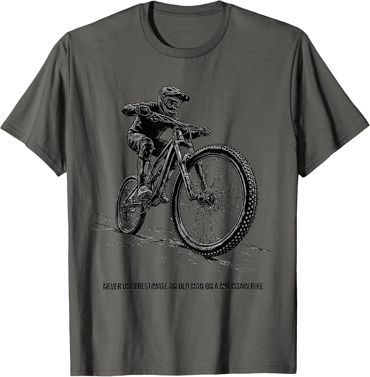 Never Underestimate An Old Man On A Mountain Bike Cycling T-Shirt - Asphalt Grey
