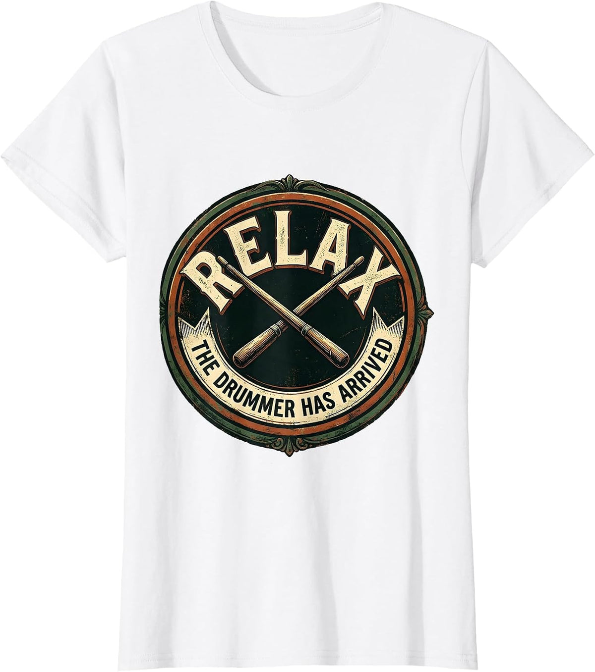 Relax The Drummer Has Arrived Vintage Badge T-Shirt - White