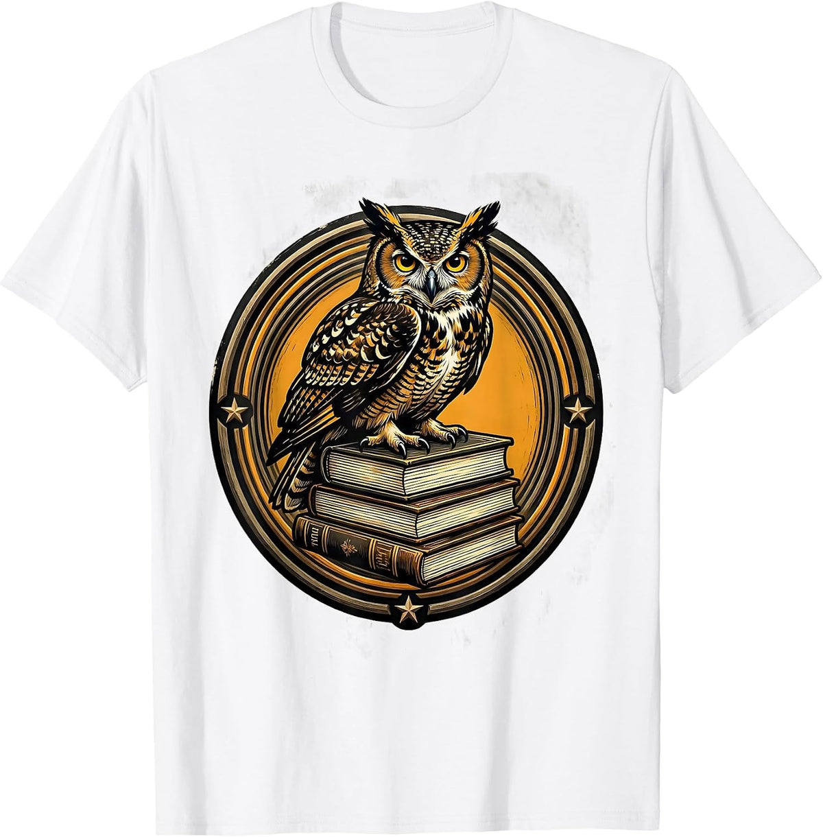 Men's Wise Owl Perched on Stack of Books Illustration T-Shirt - White