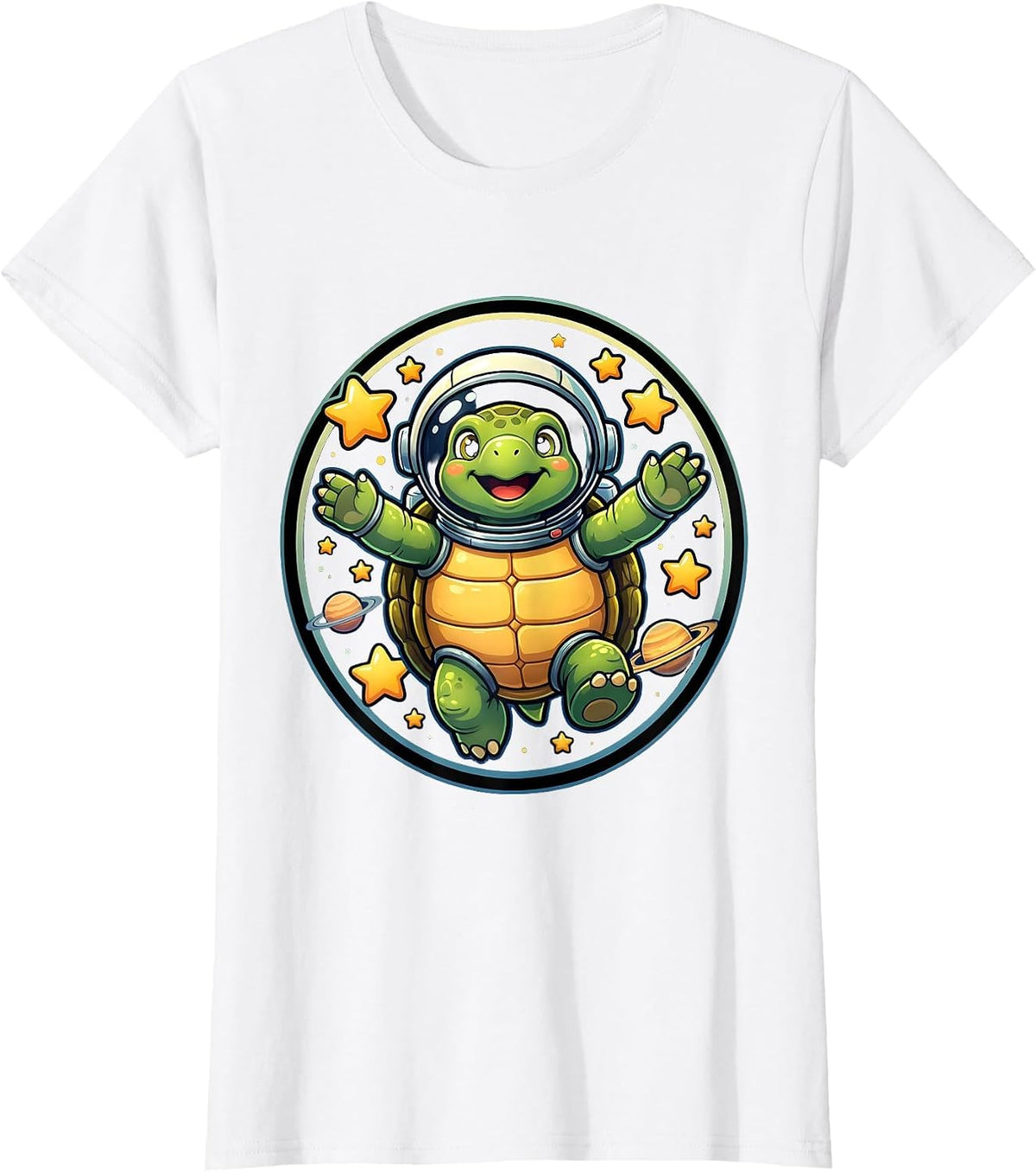 Women's Turtle Astronaut Floating in Outer Space T-Shirt - White