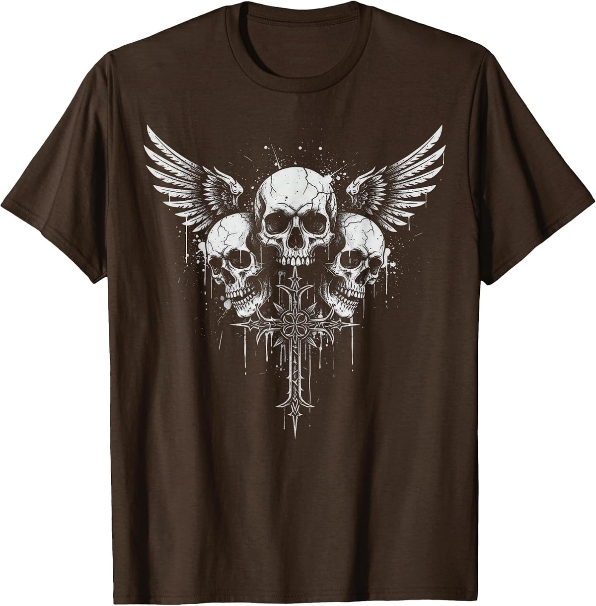 Skull Cross Y2K Grunge Aesthetic Alt Goth Gothic Emo T-Shirt - Brown