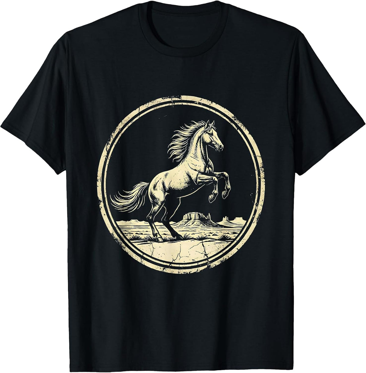 Men's Rearing Horse Desert Mesa Western Graphic T-Shirt - Black