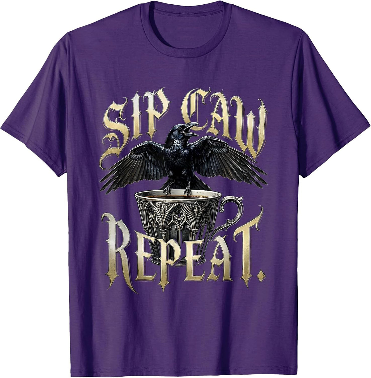Sip Caw Repeat Crow Coffee Lover Design T-Shirt - Purple