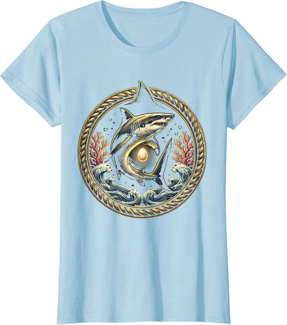 Women's Mommy Shark Glowing Deep Sea Protector T-Shirt - Baby Blue