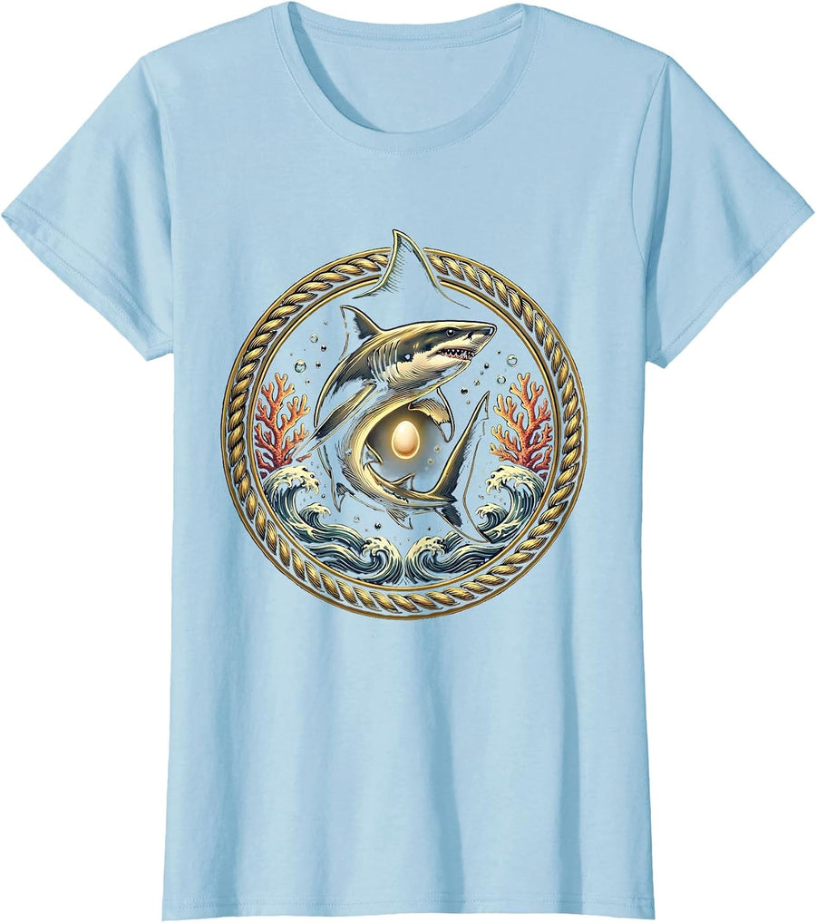 Women's Mommy Shark Glowing Deep Sea Protector T-Shirt - Baby Blue