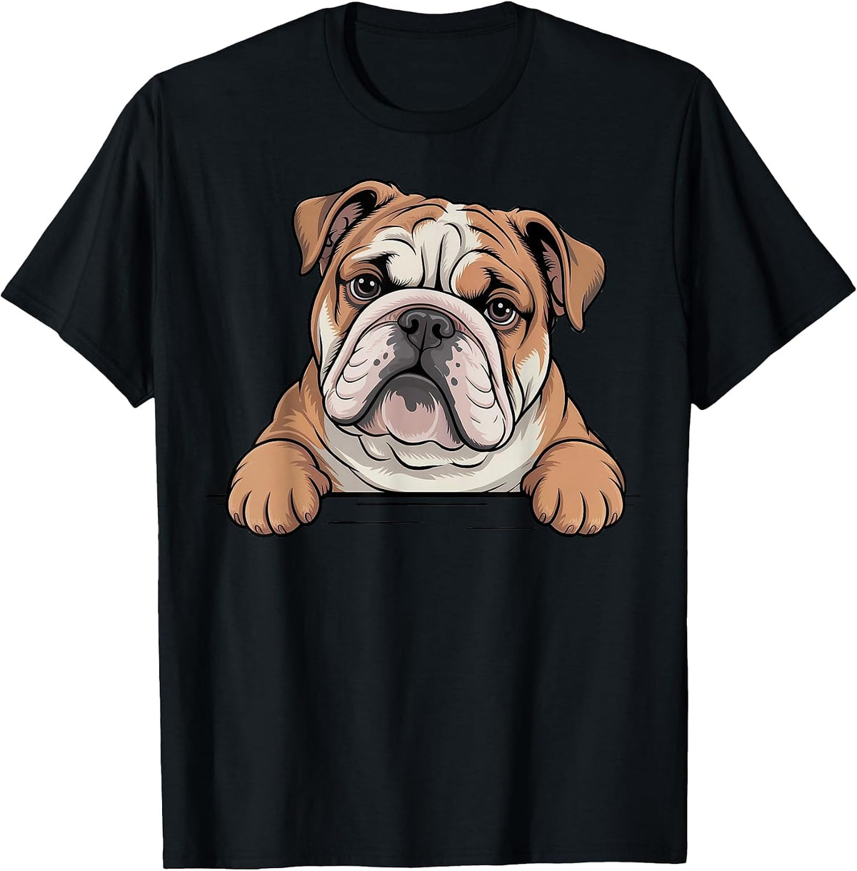 English Bulldog Funny Peeking Pocket Puppy Dog Lover T-Shirt - Black