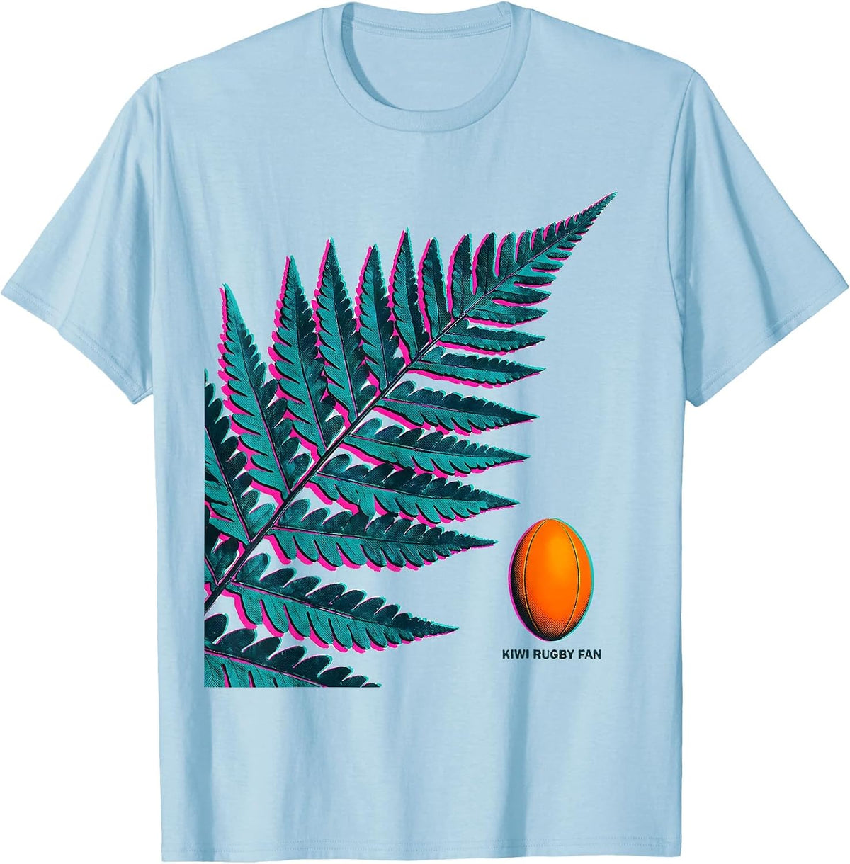 Men's Kiwi Rugby Fan Risograph New Zealand Rugby Test Supporter T-Shirt - Baby Blue