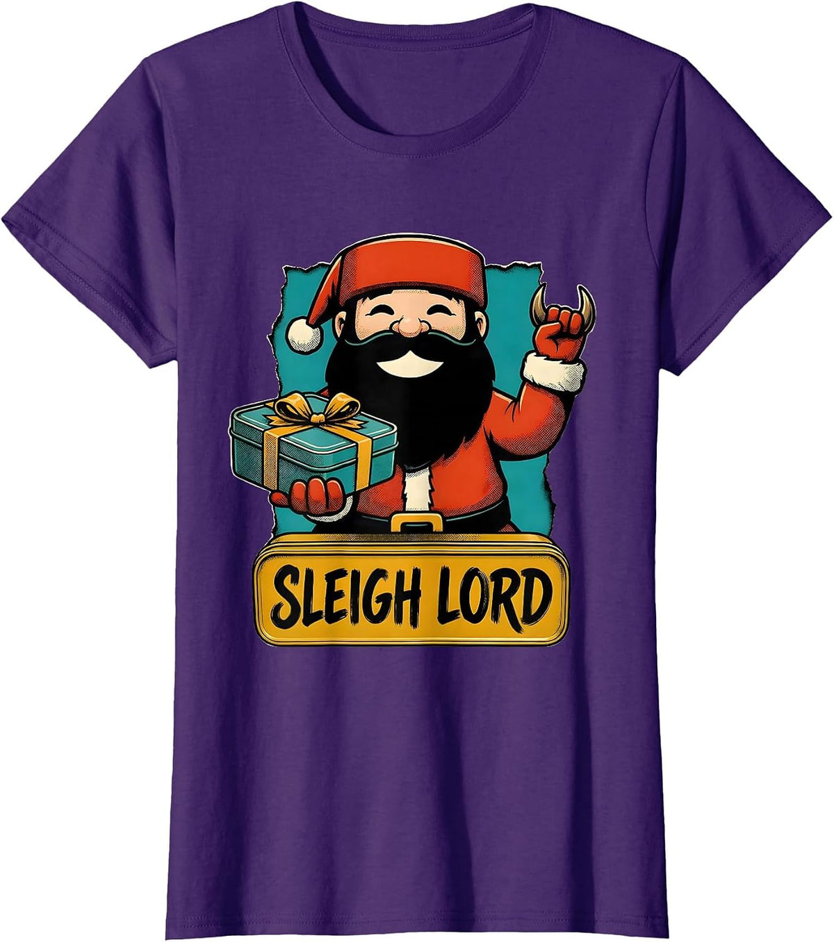 Women's Sleigh Lord Retro Advertising Mascot Heavy Metal Rock T-Shirt - Purple