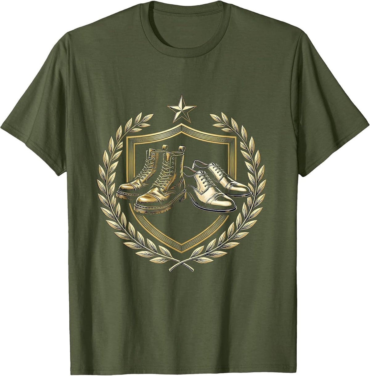 Military Boots and Dress Shoes Veteran Graphic T-Shirt - Olive Green
