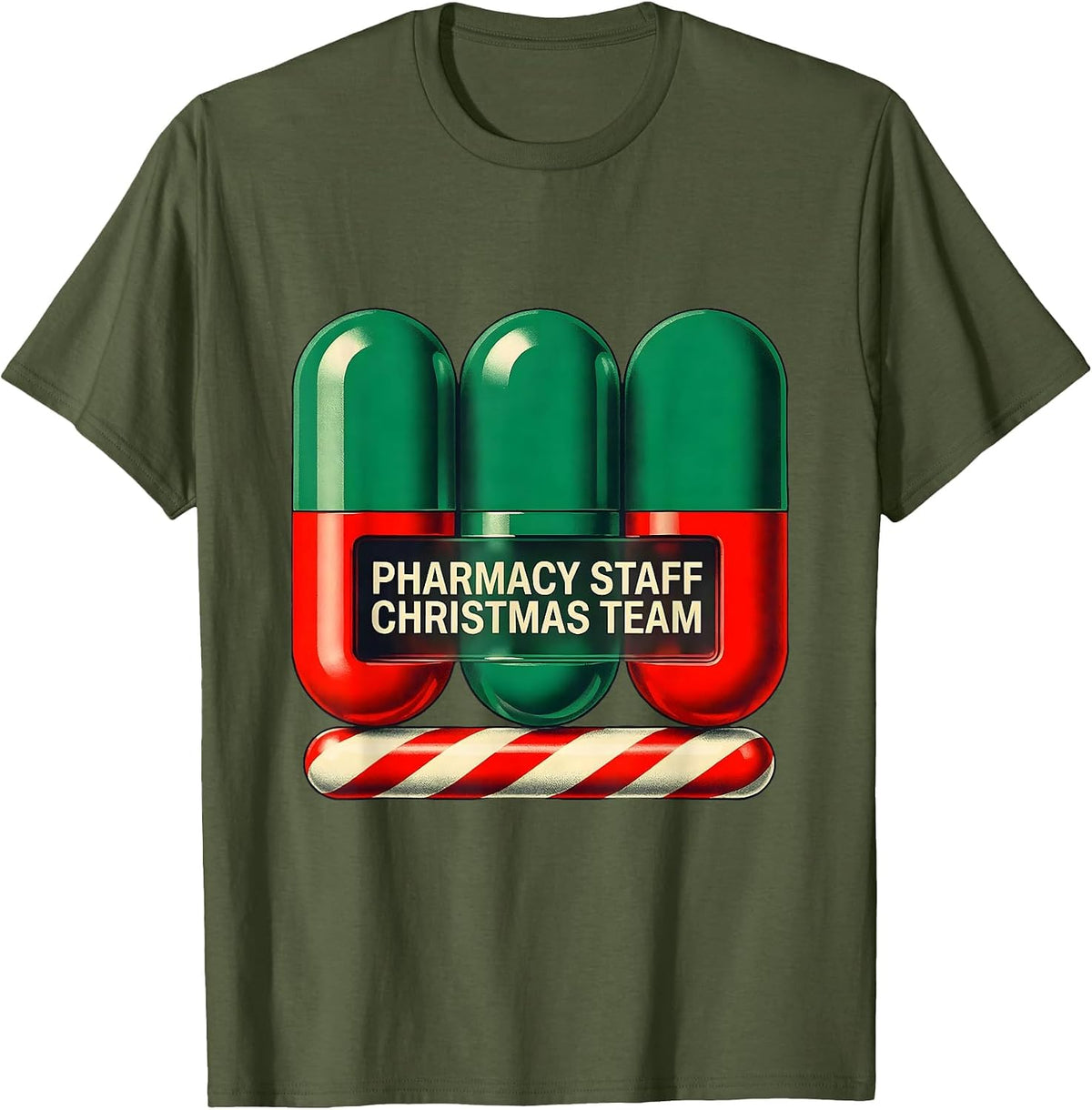 Pharmacy Staff Christmas Team Funny Pharmacy Technician T-Shirt - Olive Green