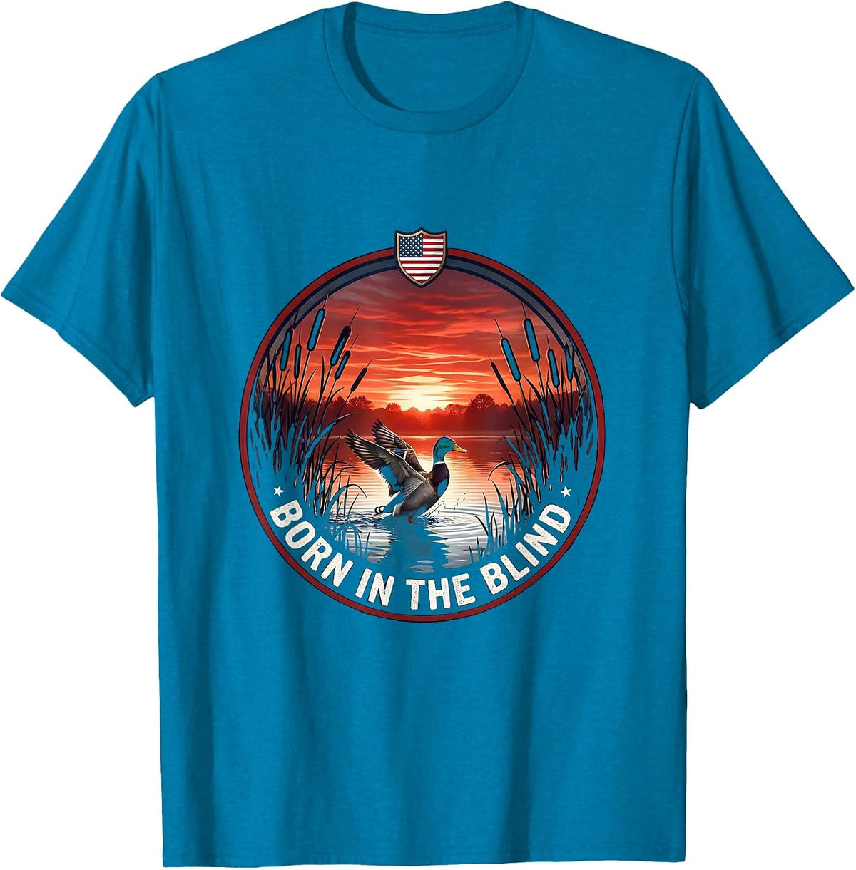 Born in the Blind Duck Camo Hunting Design T-Shirt - Sapphire Blue