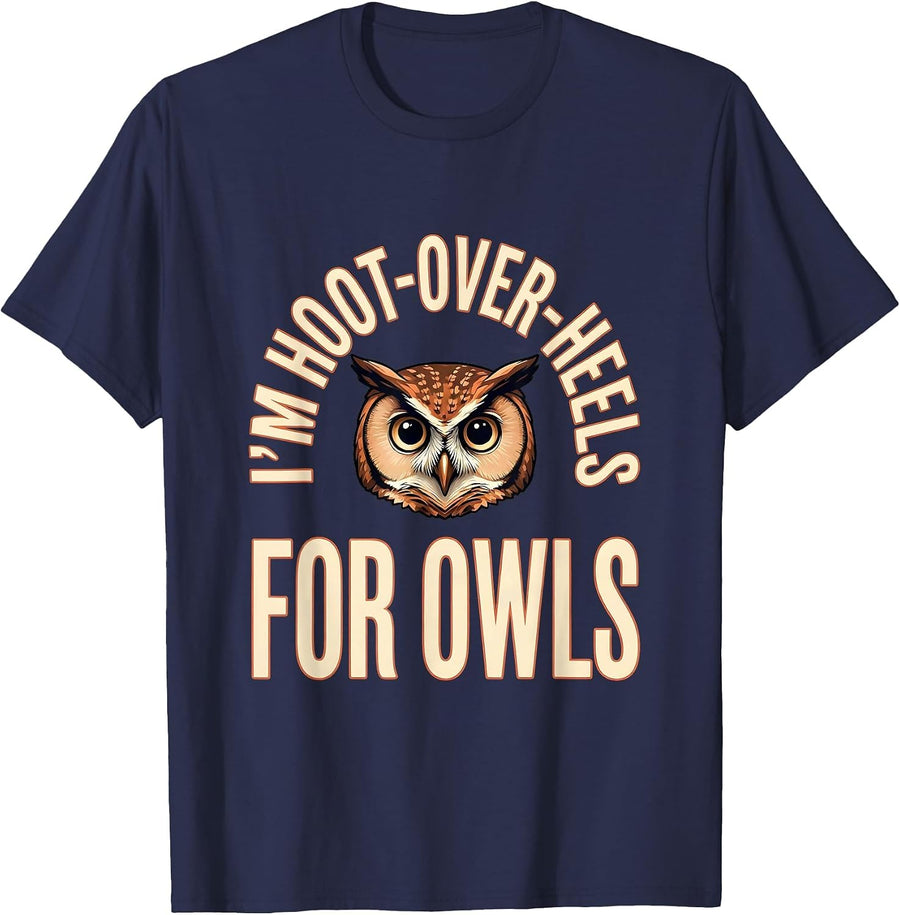 I'm Hoot-Over-Heels For Owls Funny Owl Lover Vintage Bird T-Shirt - Navy Blue