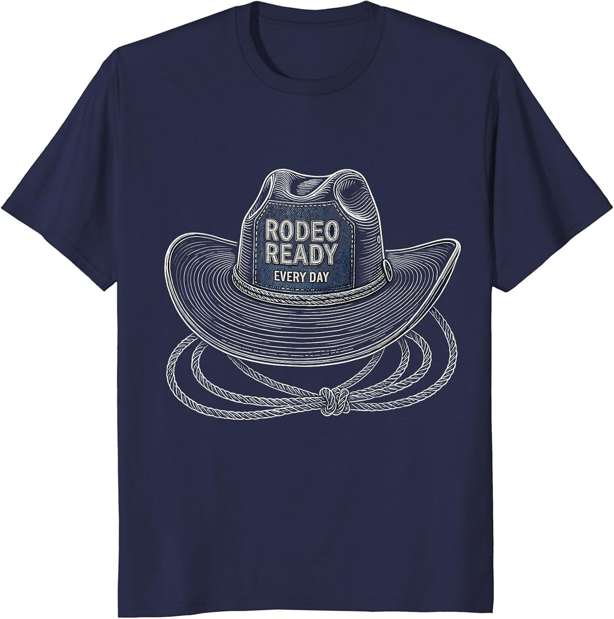 Rodeo Ready Every Day Denim Cowgirl Design T-Shirt - Navy Blue
