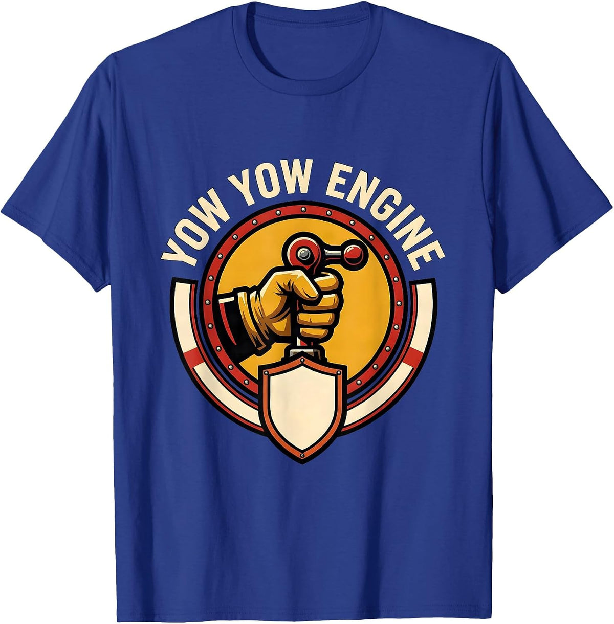 Men's Yow Yow Engine Funny Firefighter Humor Badge Emblem T-Shirt - Royal Blue