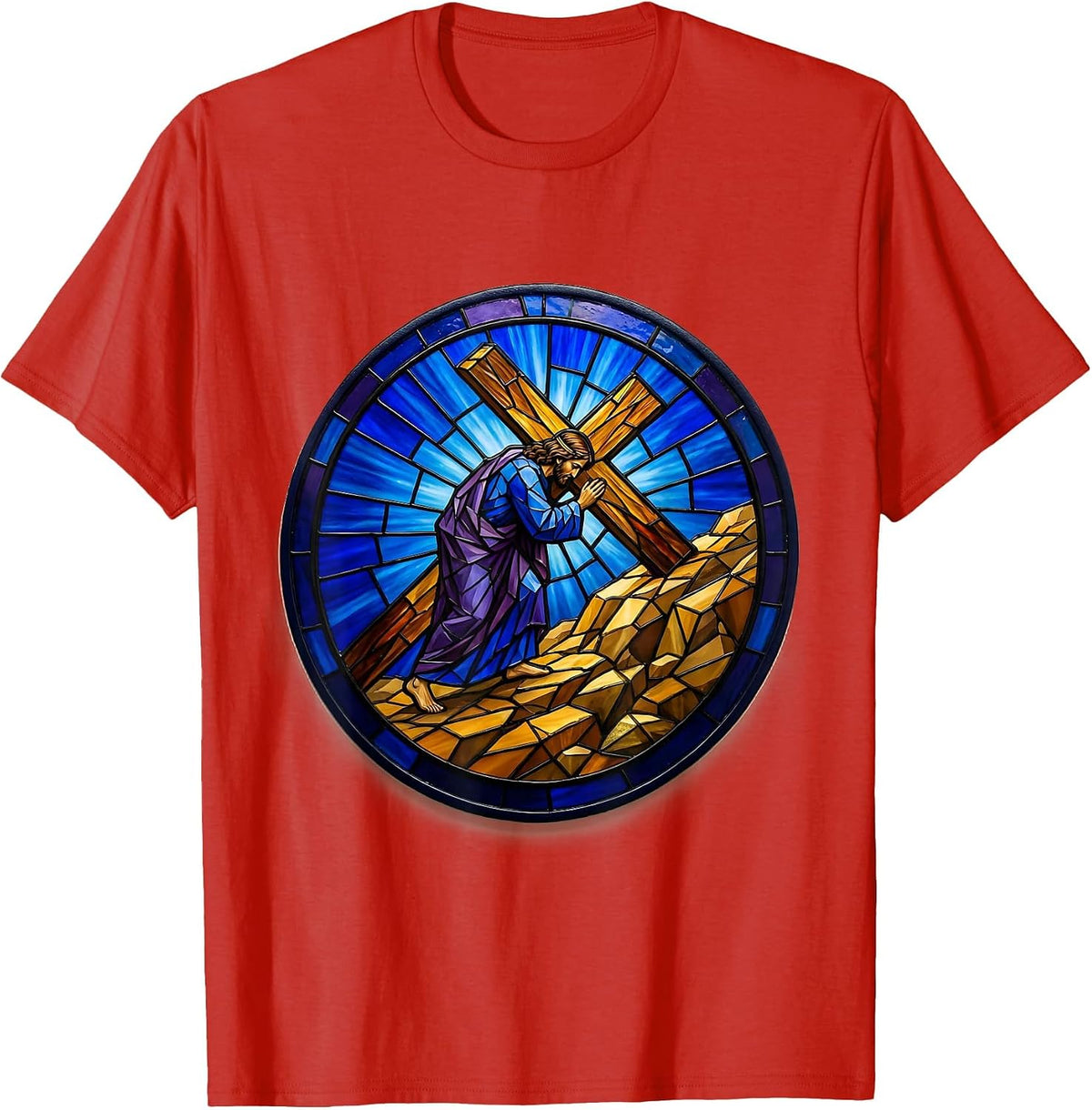 Men's Jesus Carrying the Cross Up the Hillside T-Shirt - Red