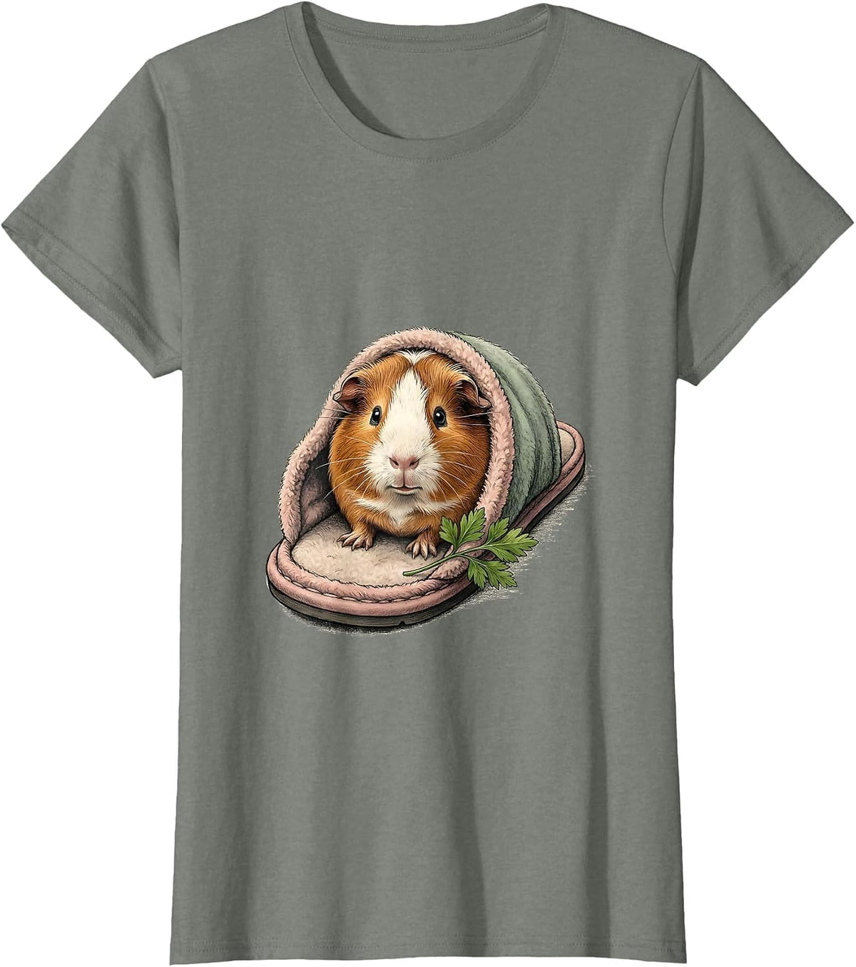 Plump Guinea Pig Slipper Cozy Novelty Humor T-Shirt - Olive Heather