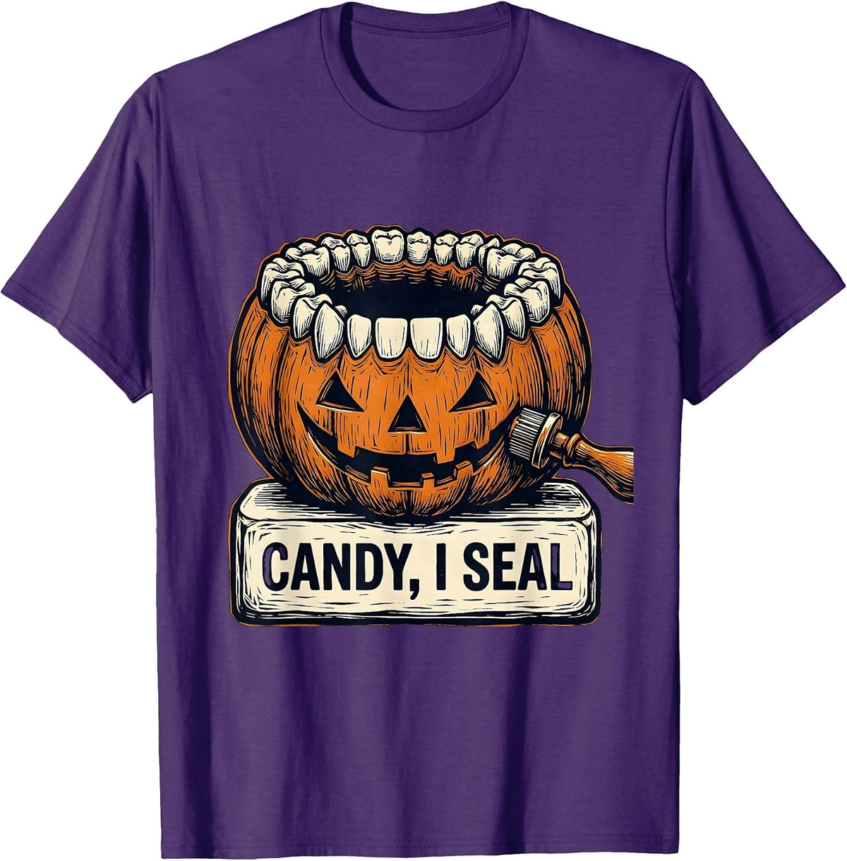 Men's Candy I Seal Funny Dental Hygienist Halloween Fall Humor T-Shirt - Purple