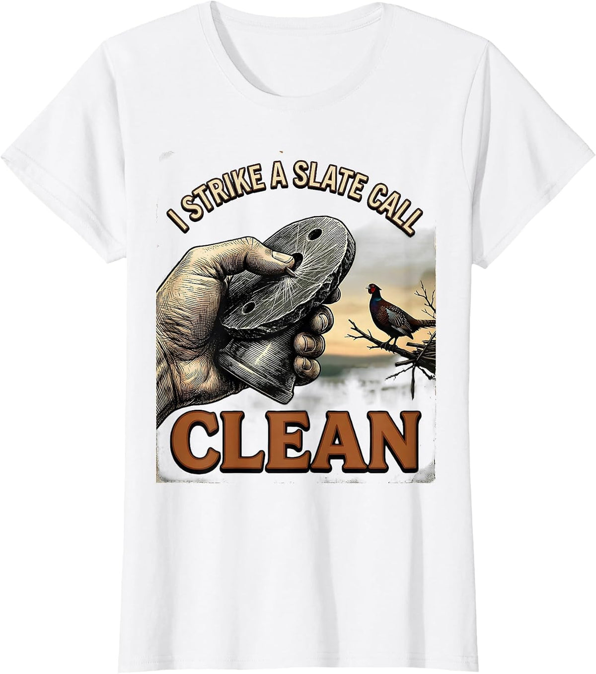 Women's I Strike a Slate Call Clean Vintage Turkey Hunting Camo T-Shirt - White