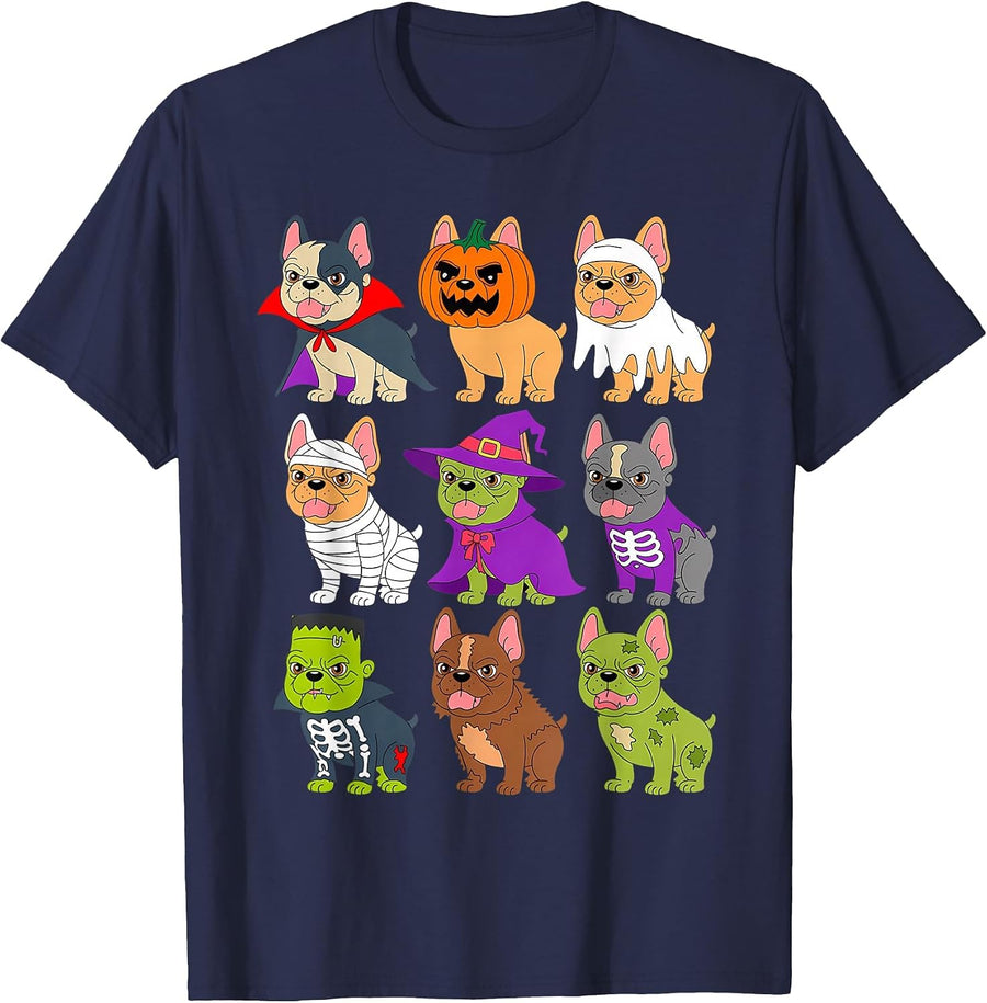 French Bulldog Halloween Costume Dog Lovers Pumpkin T-Shirt - Navy Blue