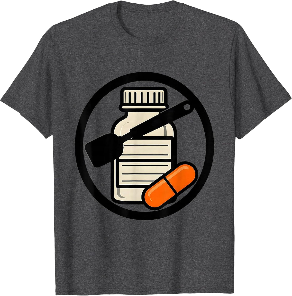 Men's Sealed Pharmacy Badge Prescription Vial Humor T-Shirt - Dark Heather Grey