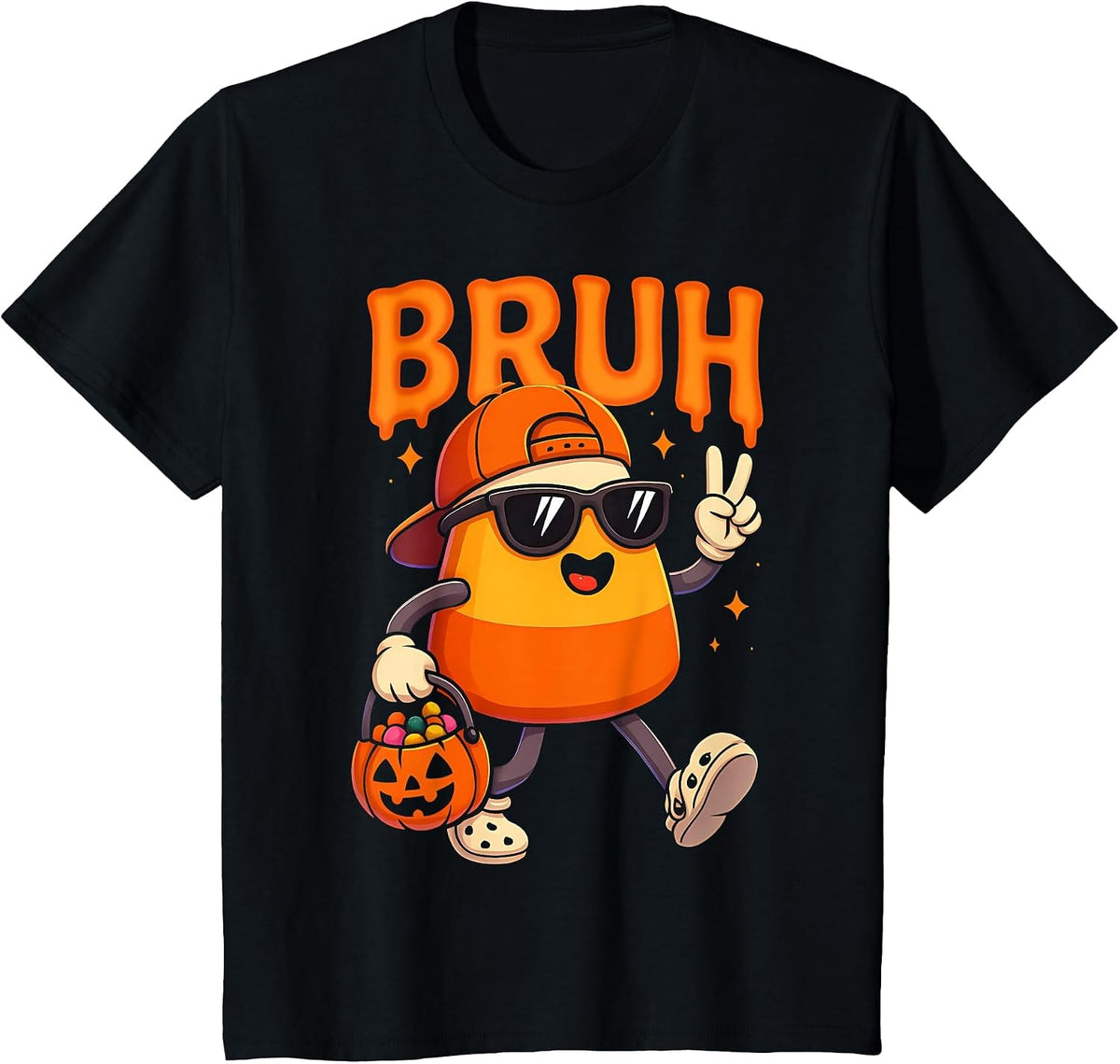 Bruh Halloween Team Candy Corn Trick Or Treat Kids Boy Funny T-Shirt - Black
