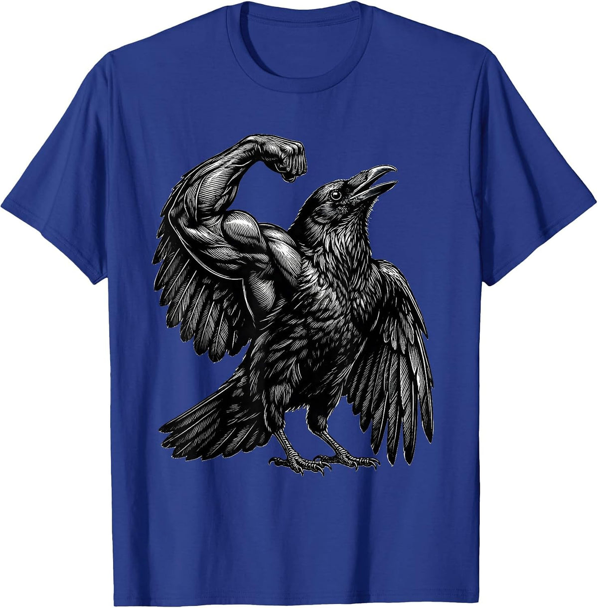 Crow Flexing Muscles Bodybuilder Bird Art T-Shirt - Royal Blue