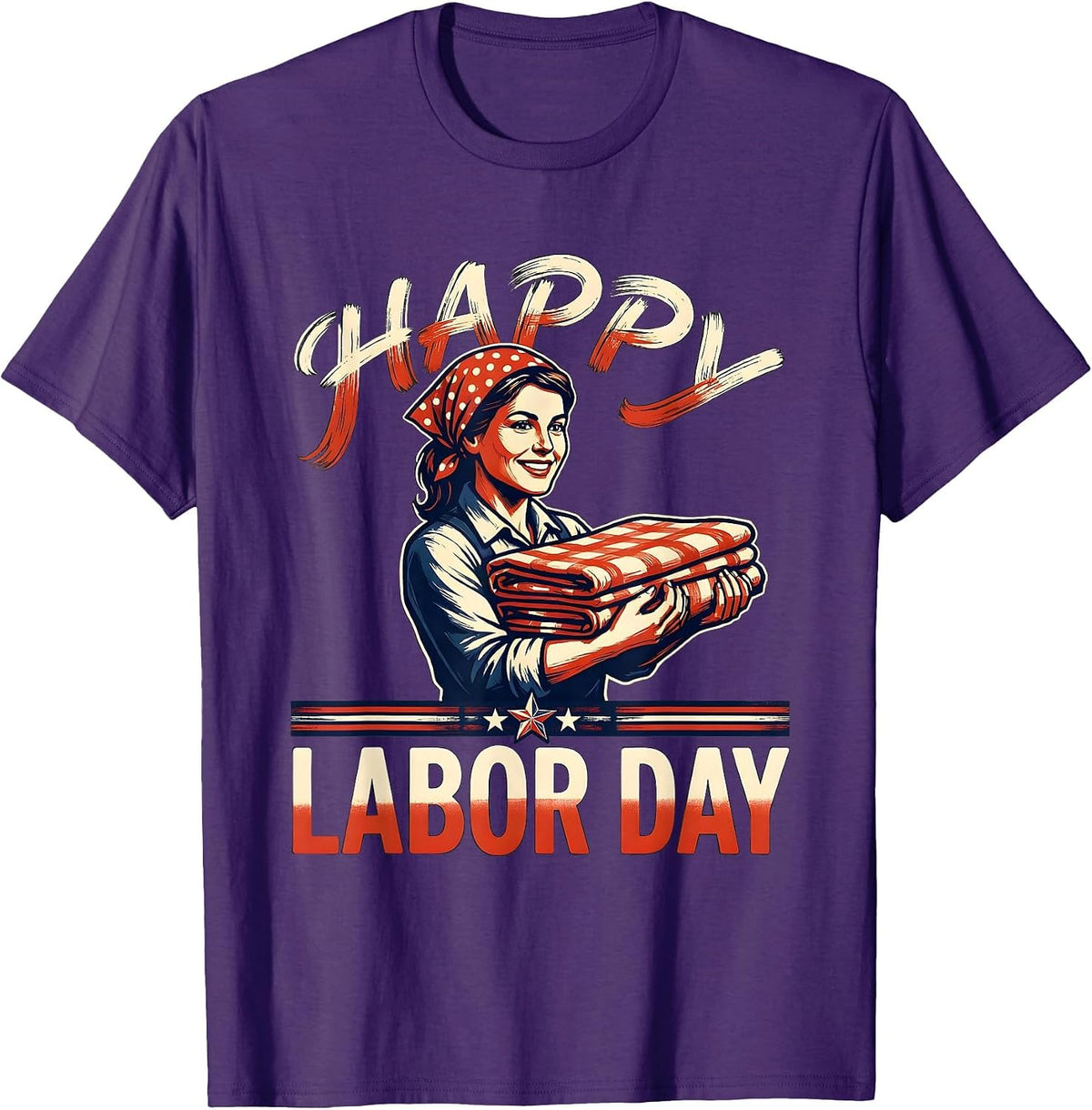 Men's Happy Labor Day Patriotic Woman Messy Bun Mom USA Flag T-Shirt - Purple