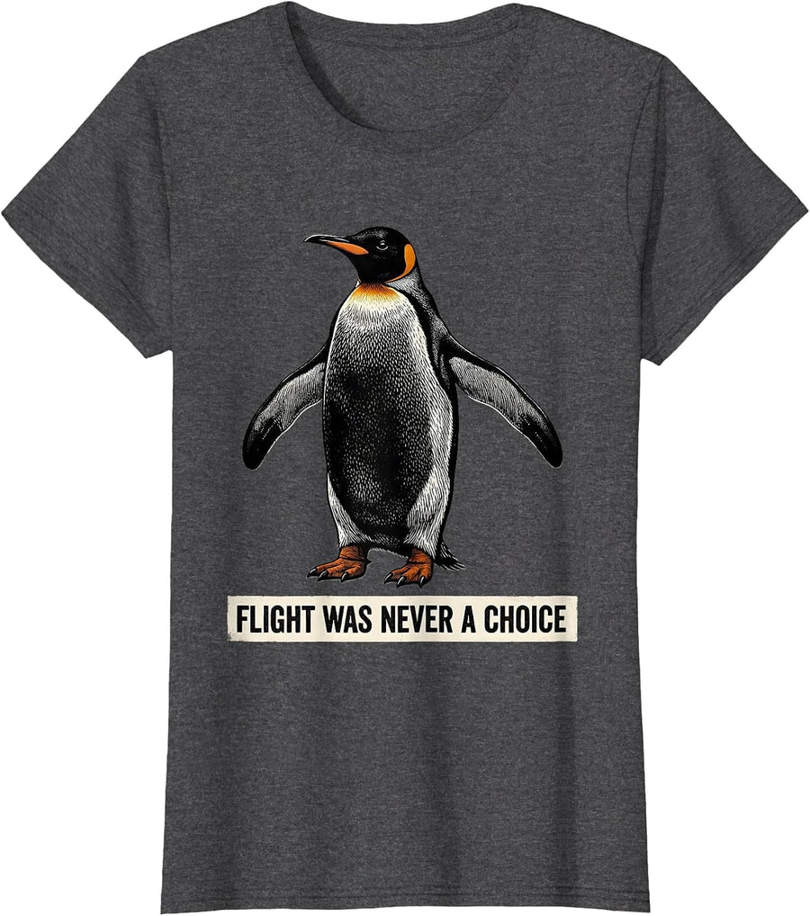 Women's Flight Was Never A Choice Funny Penguin Martial Arts Humor T-Shirt - Dark Heather Grey