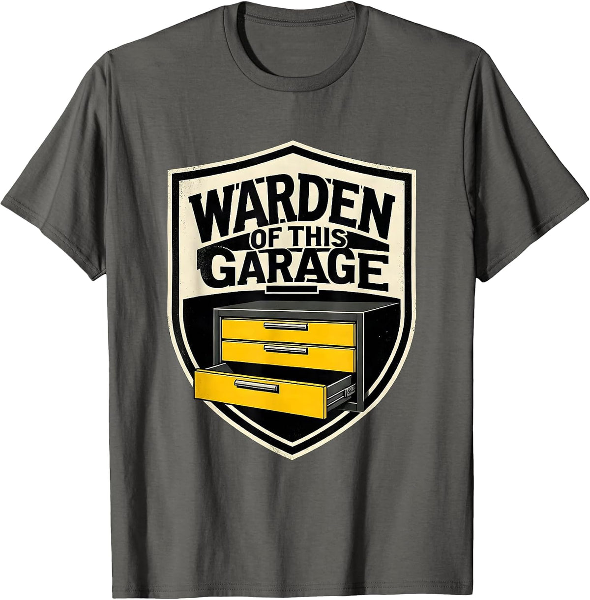 Men's Warden Of This Garage Stencil Graphic Mechanic Dad Deadpan T-Shirt - Asphalt Grey