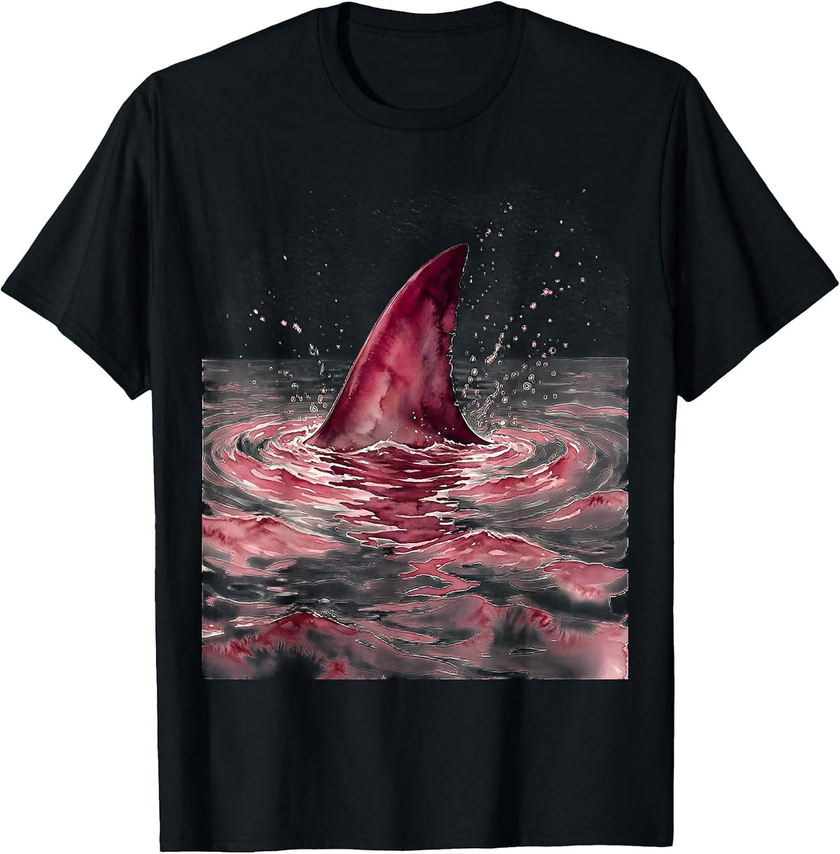 Men's Pink Out Shark Fin Ocean Graphic T-Shirt - Black