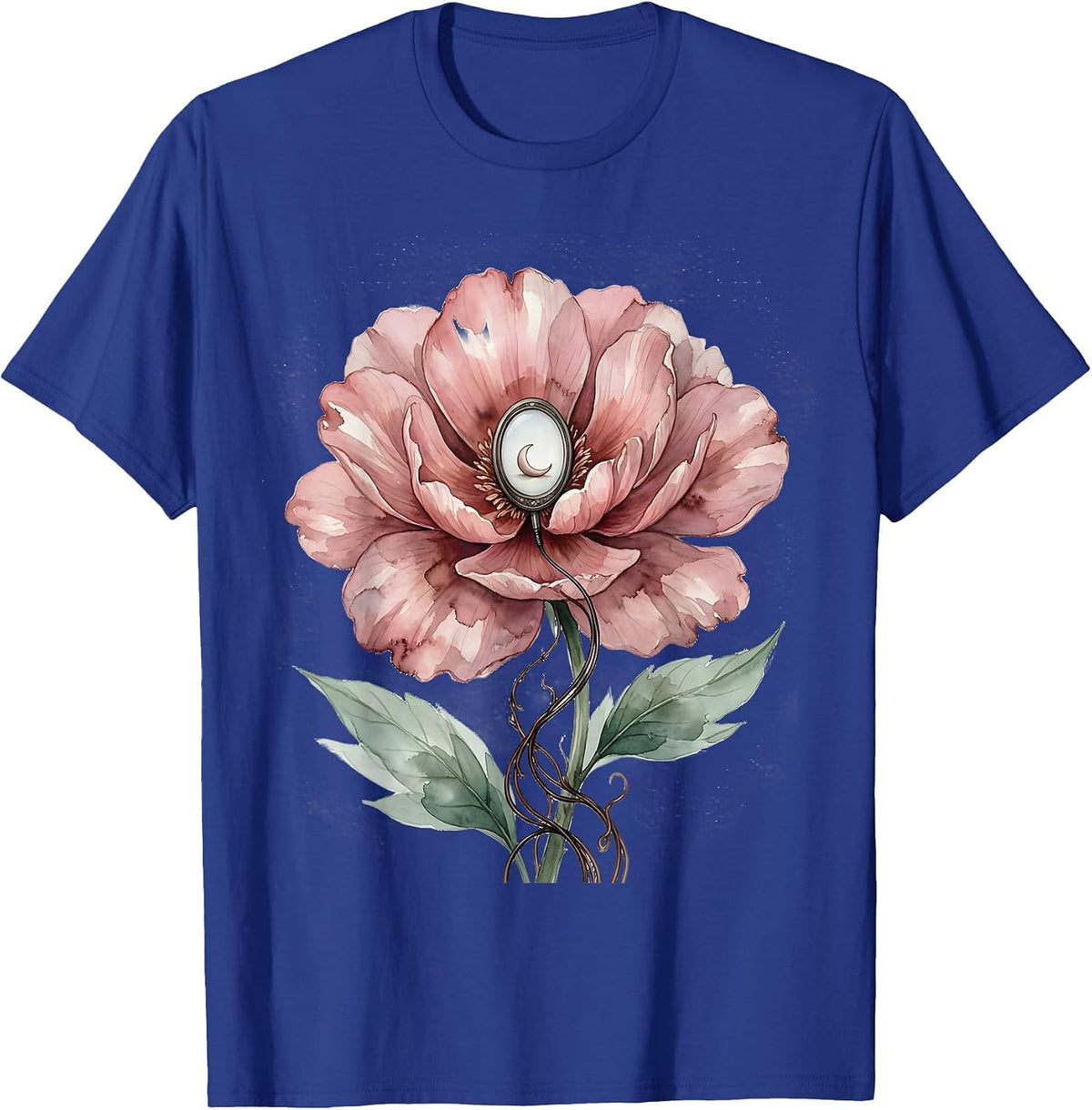 Men's Soft Watercolor Bloom Ultrasound Tech Sonographer Humor T-Shirt - Royal Blue