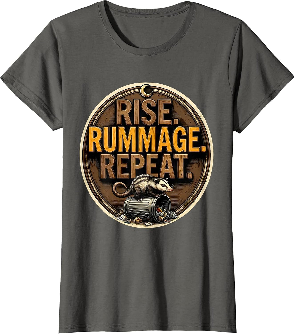 Women's Rise Rummage Repeat Deadpan Opossum Meme Funny Animal T-Shirt - Asphalt Grey