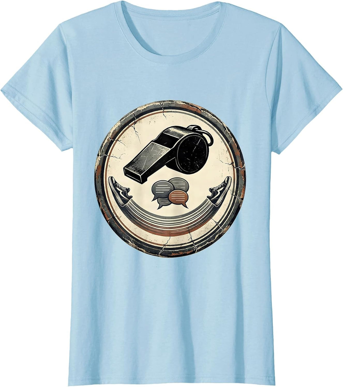 Gym Badge Whistle PE Teacher Back To School Humor T-Shirt - Baby Blue