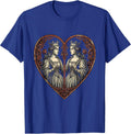 Queen of Hearts Mirrored Playing Card Design T-Shirt - Royal Blue