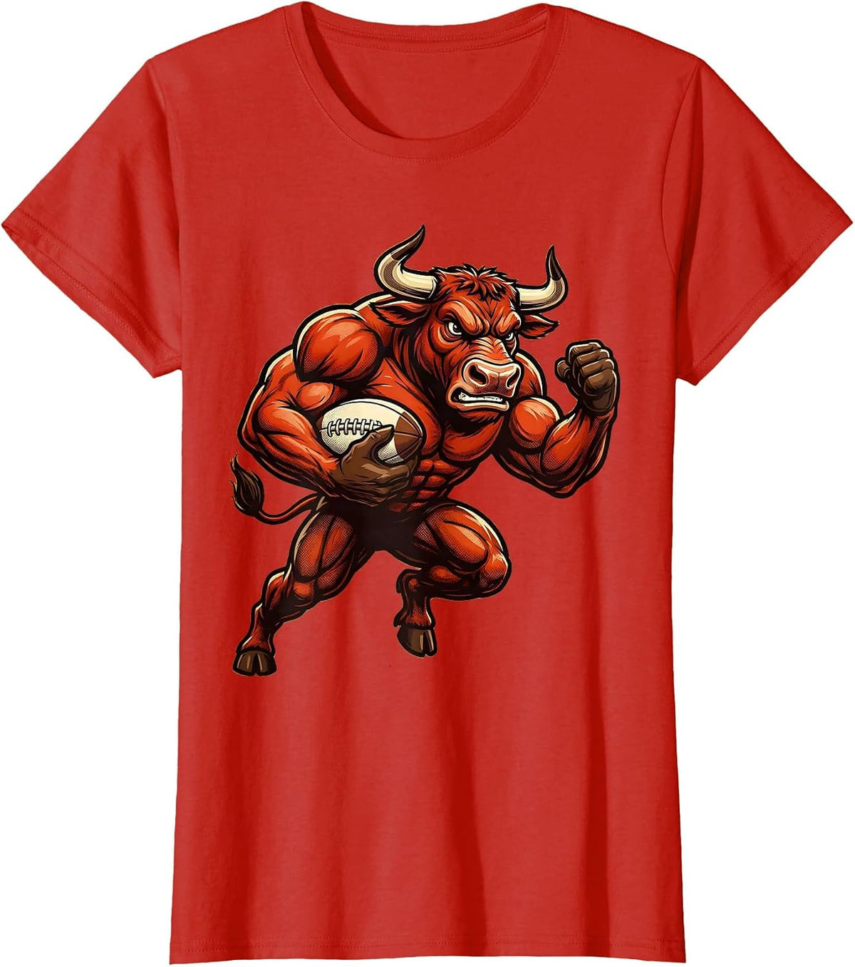 Angry Charging Bull Rugby Graphic T-Shirt - Red