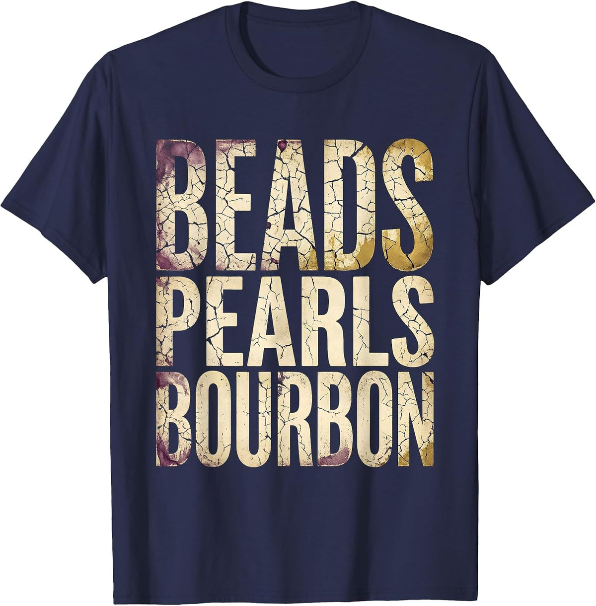 Men's Beads Pearls and Bourbon Mardi Gras Design T-Shirt - Navy Blue