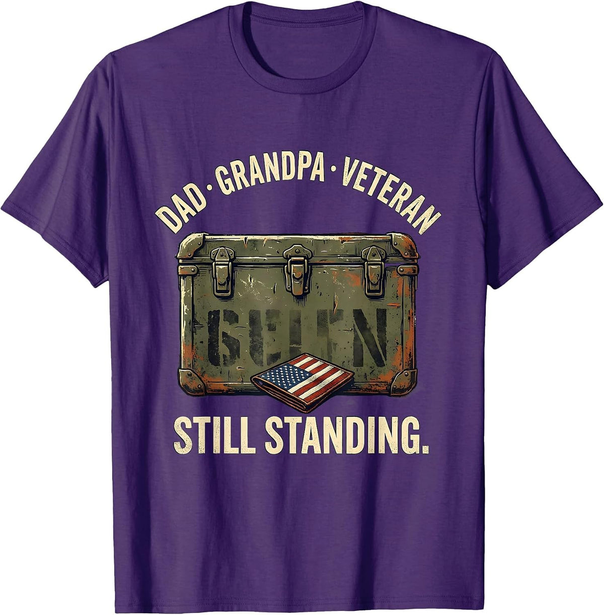 Dad Grandpa Veteran Still Standing Vintage Patriotic Pride T-Shirt - Purple