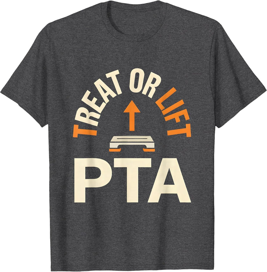 Men's Treat Or Lift PTA Funny Physical Therapy Halloween Therapist T-Shirt - Dark Heather Grey