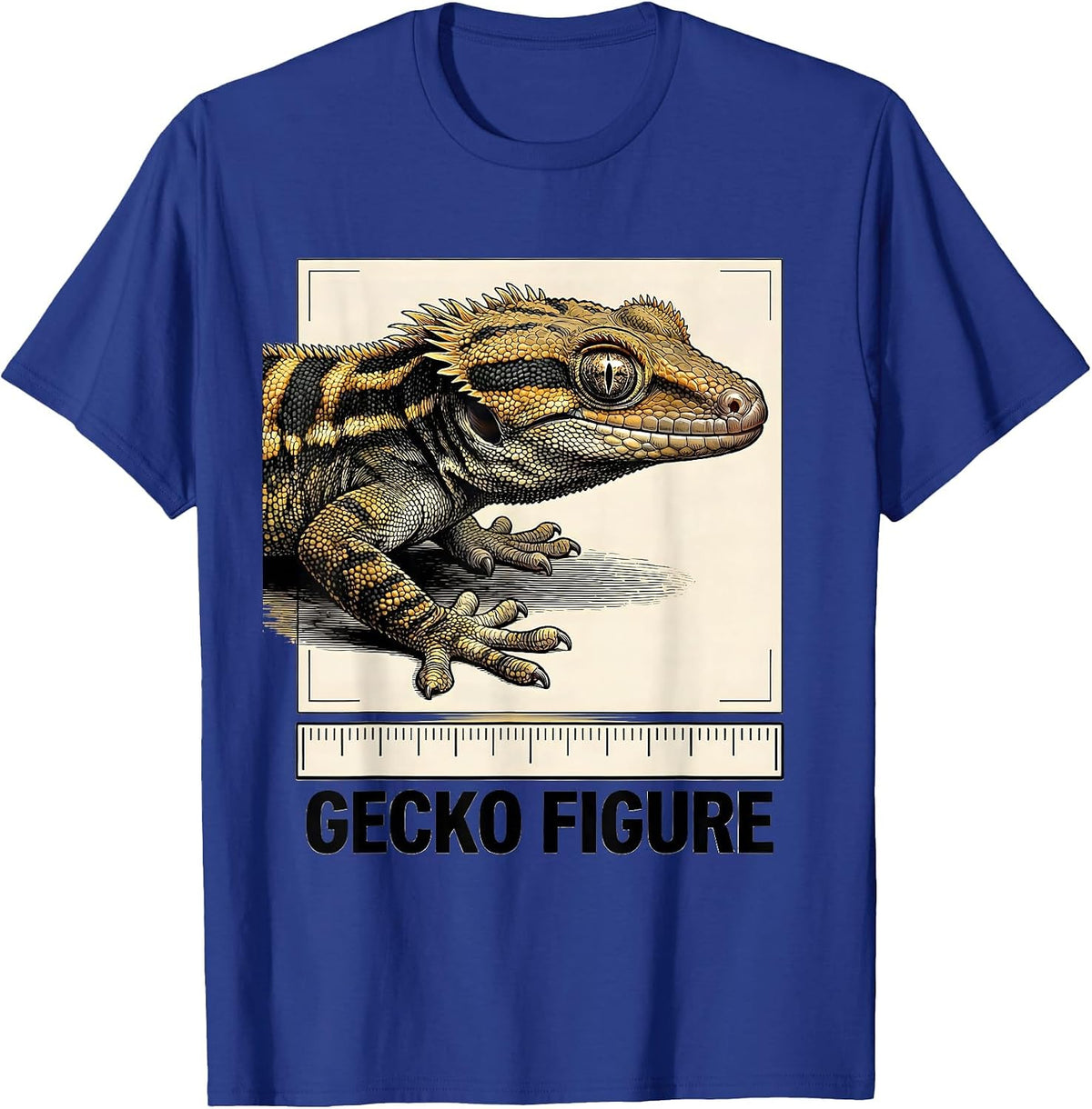 Gecko Figure Wood Type Letterpress Reptile Lover Humor T-Shirt - Royal Blue