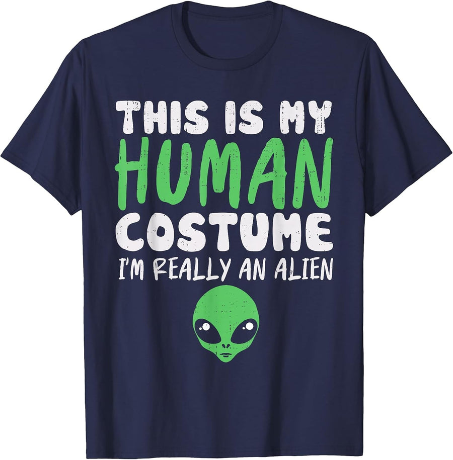 Spooky Human Costume I’m Alien Extraterrestrial Halloween T-Shirt - Navy Blue