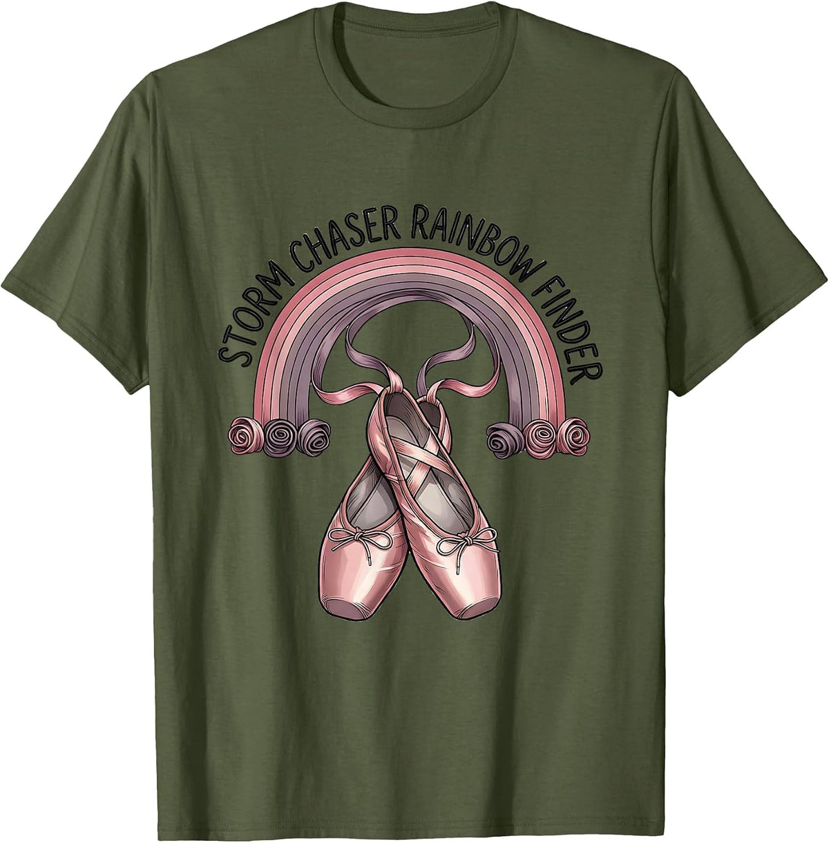 Men's Storm Chaser Rainbow Finder Colorful Design T-Shirt - Olive Green