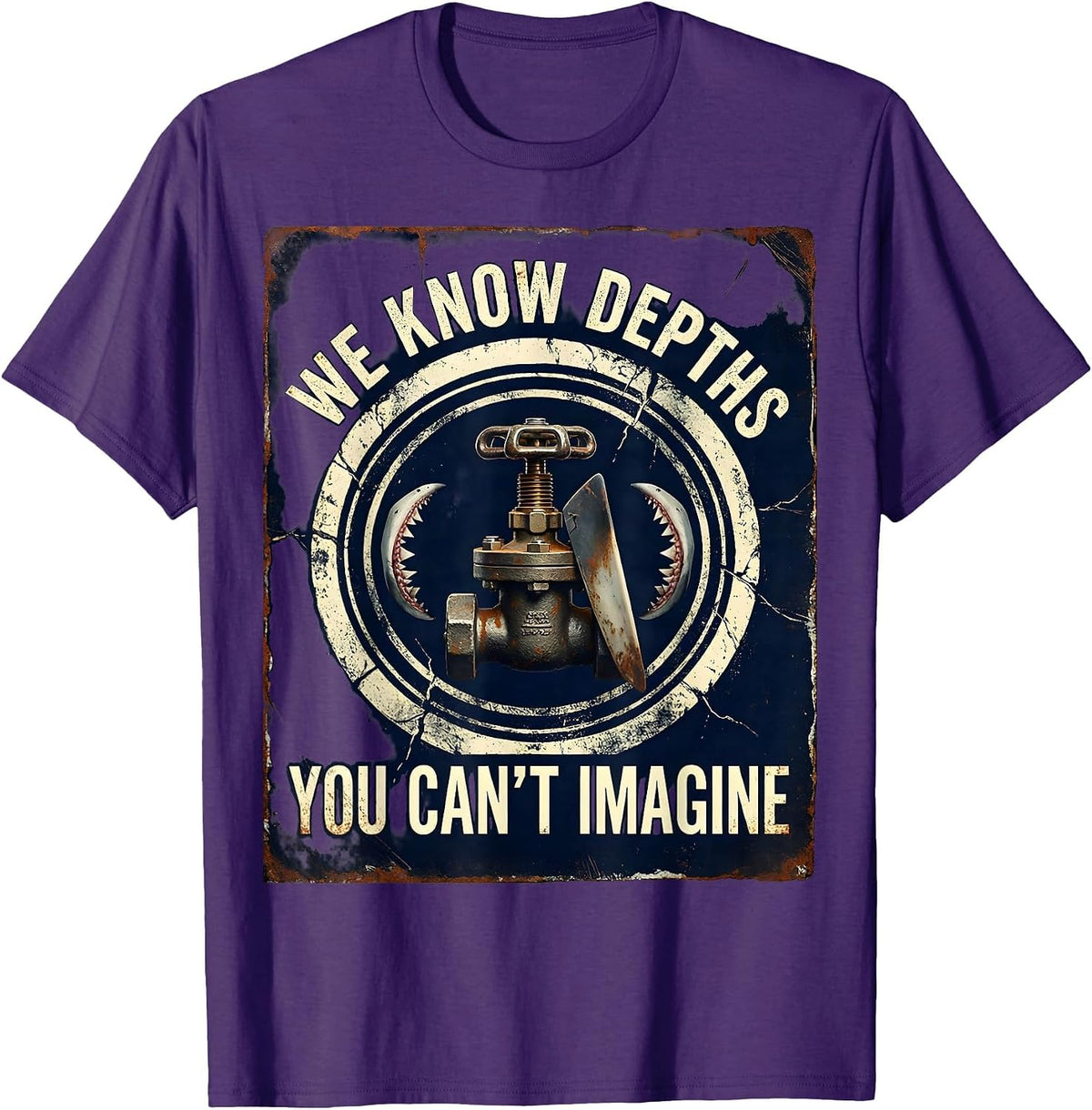 Men's We Know Depths You Can't Imagine Distressed Scuba Diver T-Shirt - Purple