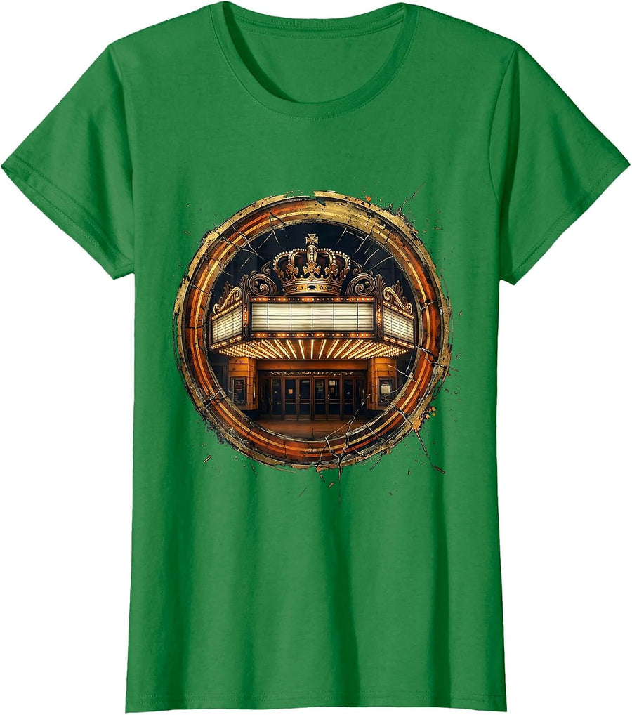 Women's Chicago Theatre Marquee Night Illustration T-Shirt - Kelly Green