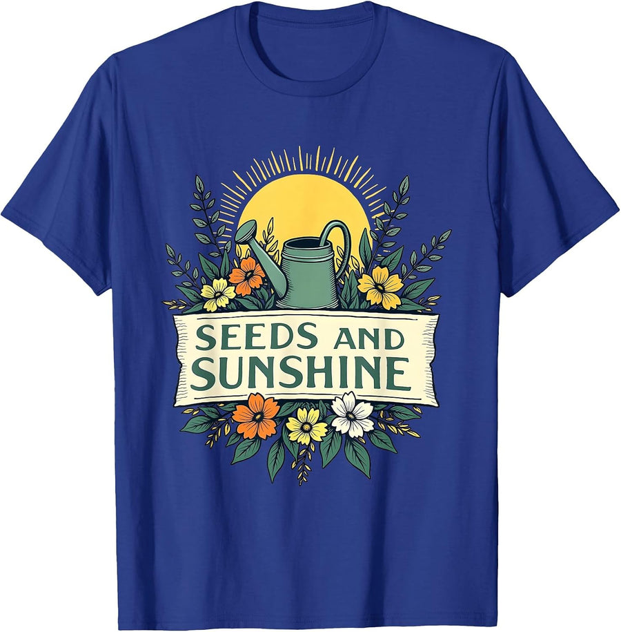 Seeds and Sunshine Women's Gardening Design T-Shirt - Royal Blue