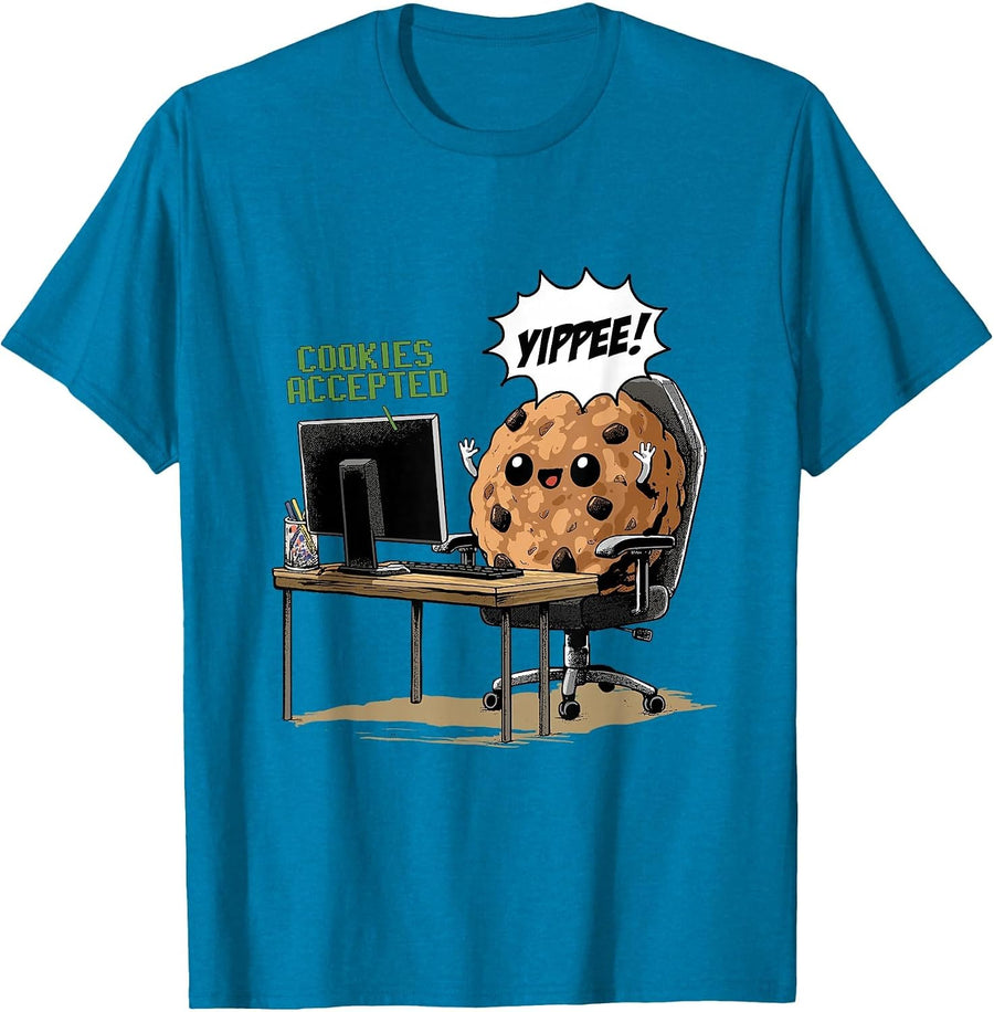 Cookies Accepted Nerd Shirt Funny Computer Internet Coder T-Shirt, Men, Sapphire Blue, Large - As Pictured