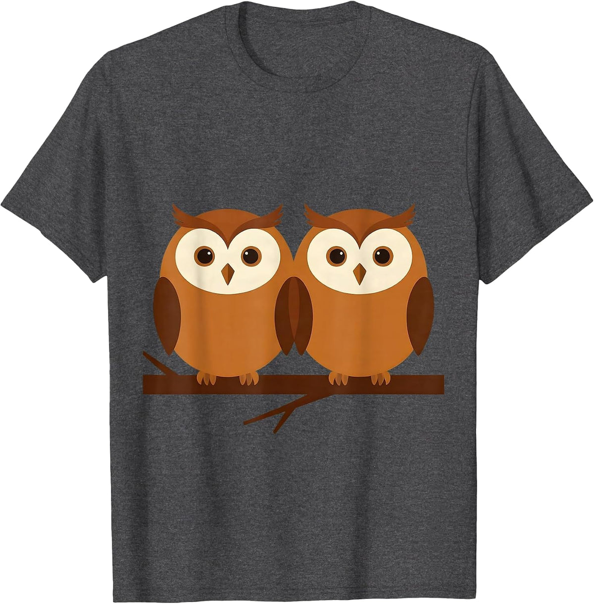 Men's Pair of Owls Perched on Branch Illustration T-Shirt - Dark Heather Grey