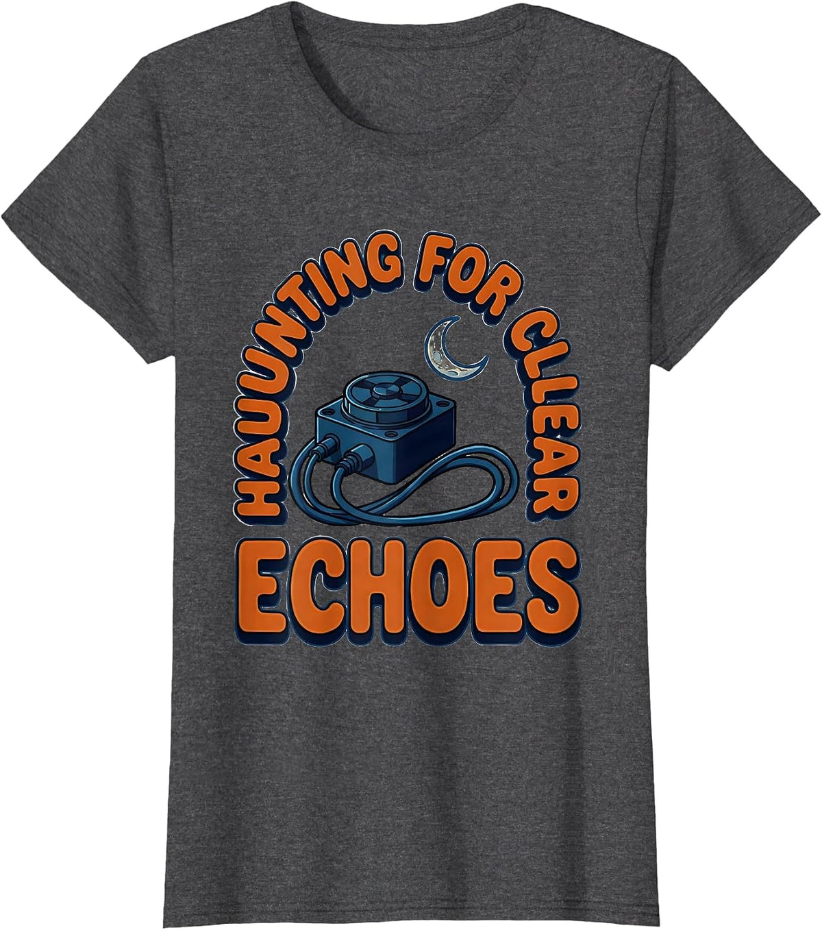 Women's Haunting For Clear Echoes Cartoon Sonographer Halloween T-Shirt - Dark Heather Grey
