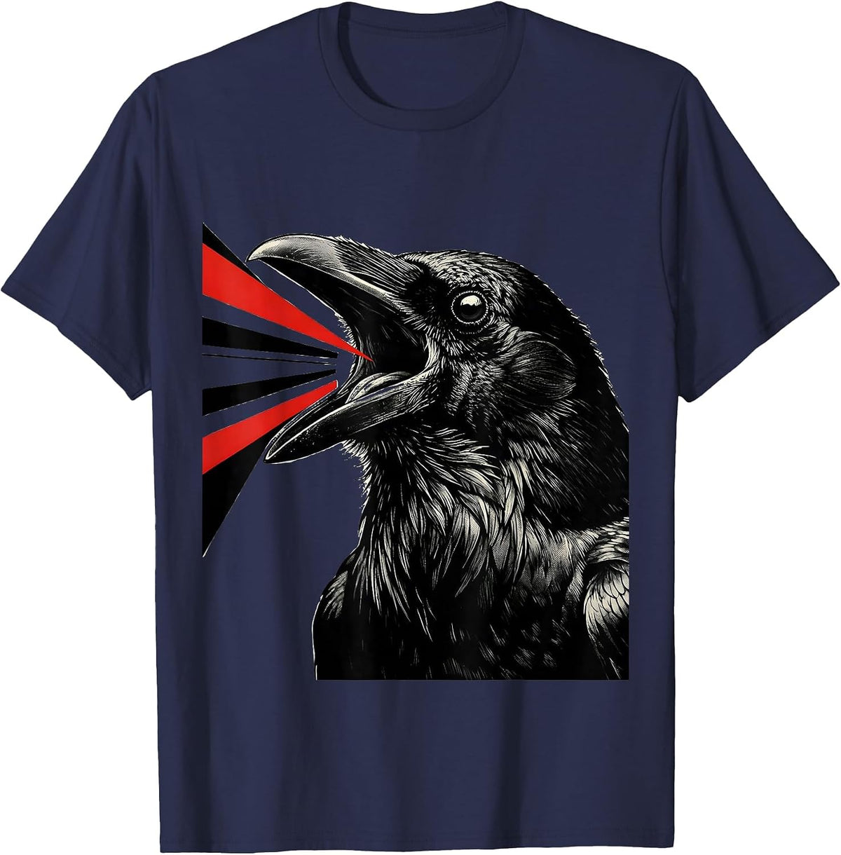 Oversized Crow Head New Wave Gothic Humor Bird Lover T-Shirt - Navy Blue