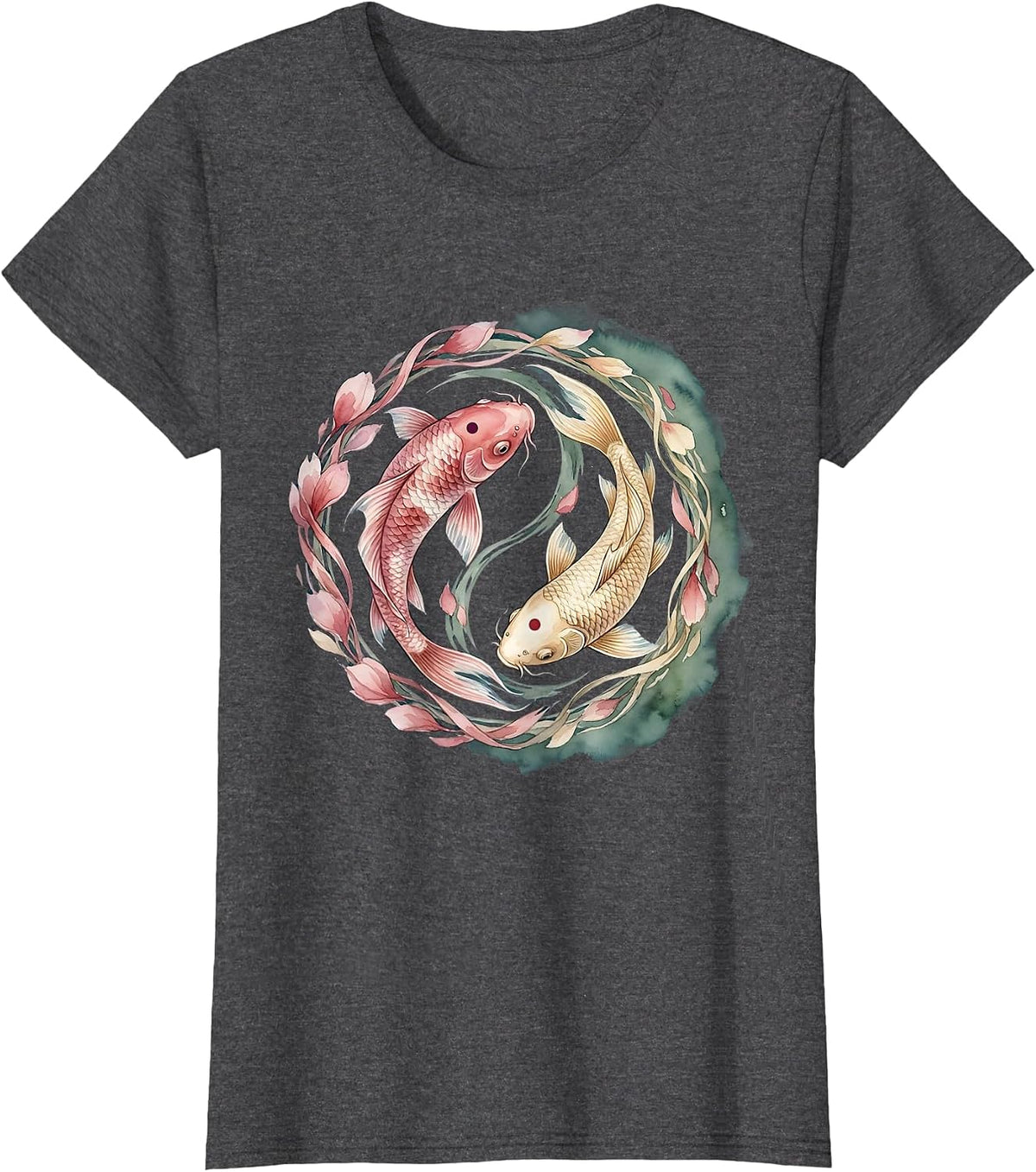 Women's Cancer Awareness Koi Fish Yin-Yang Design T-Shirt - Dark Heather Grey